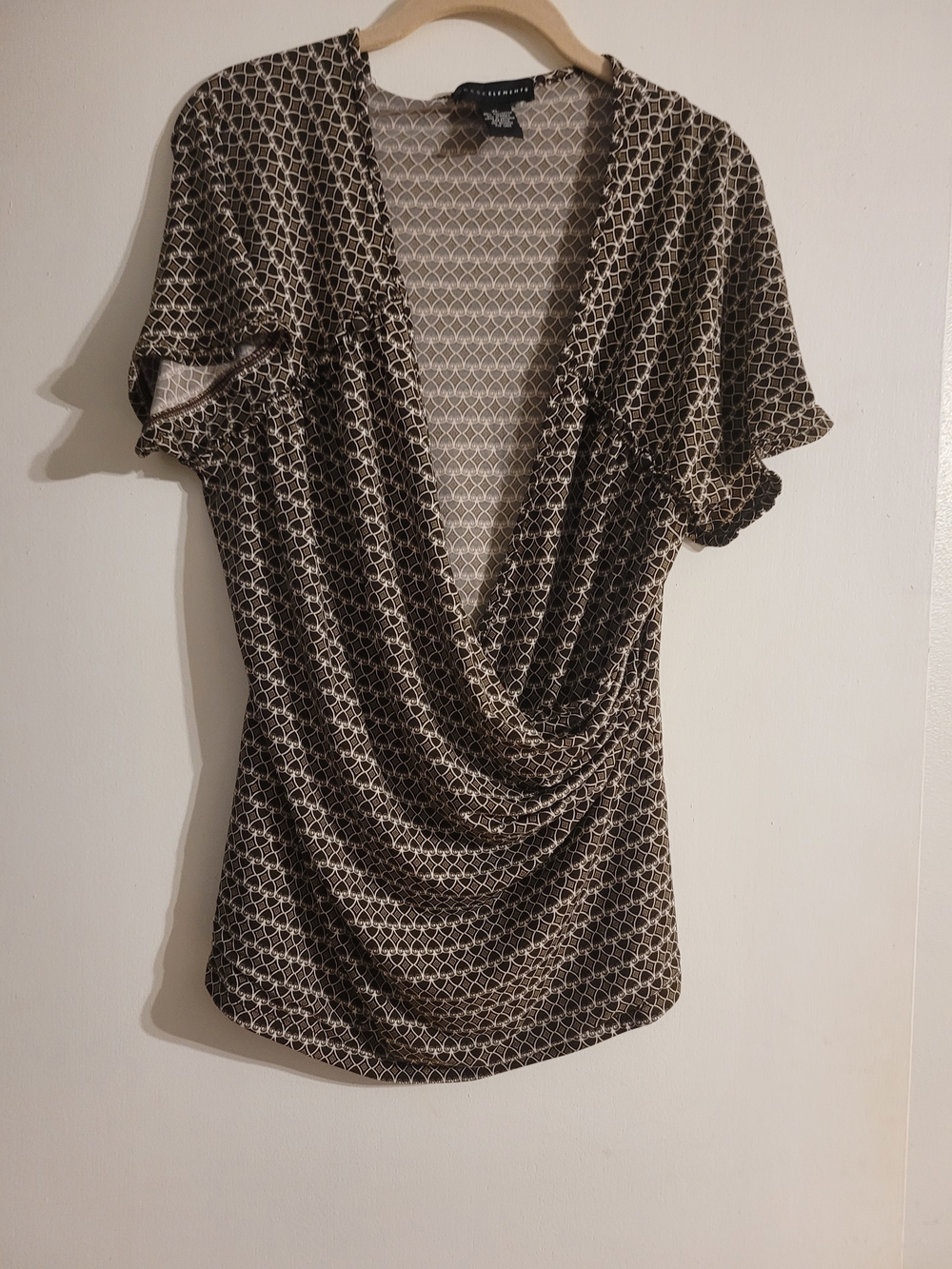 Grace Elements Black and Cream Draped V-Neck Short Sleeve Blouse
